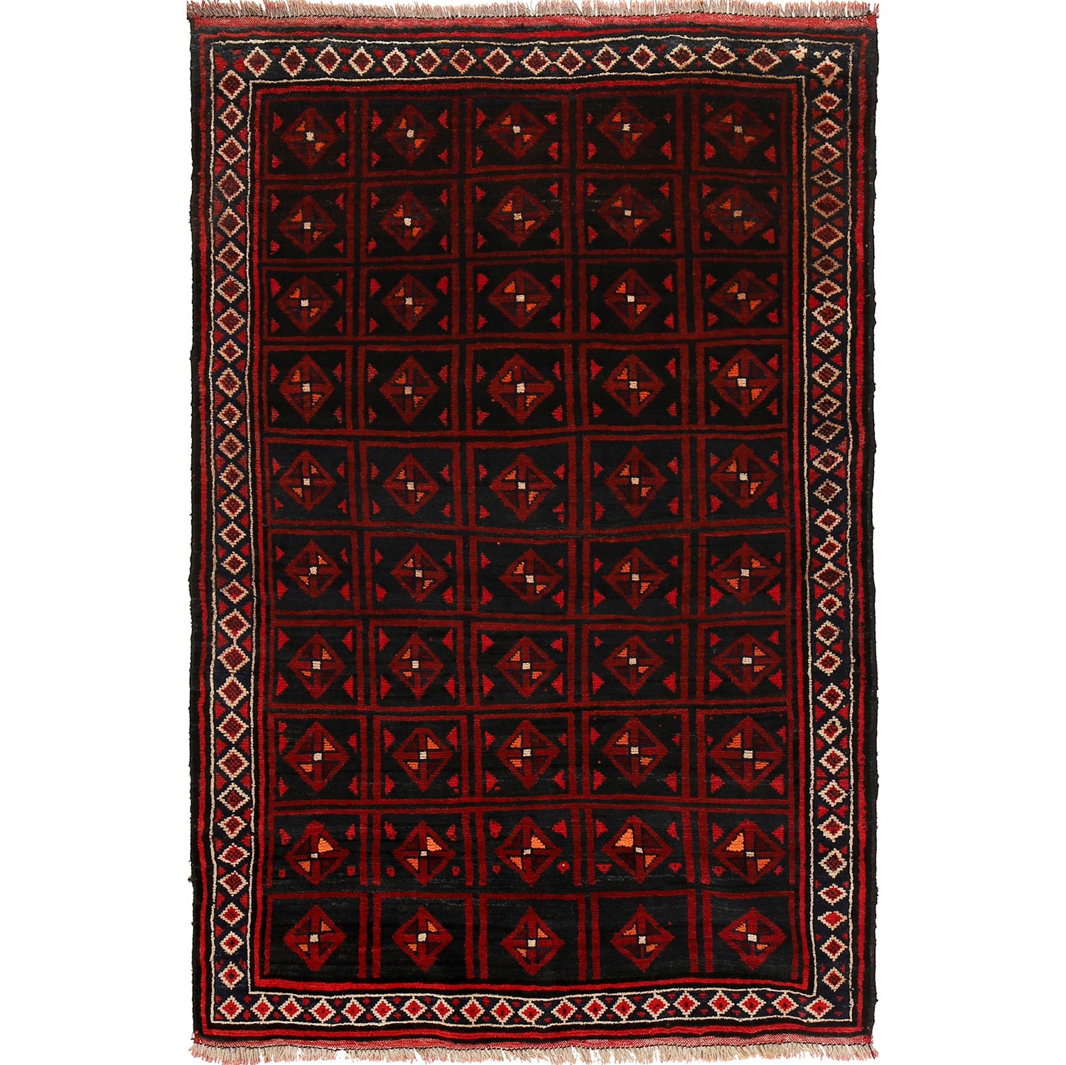 Baluchi Rug Handmade Multi Geometric 4x6 ft