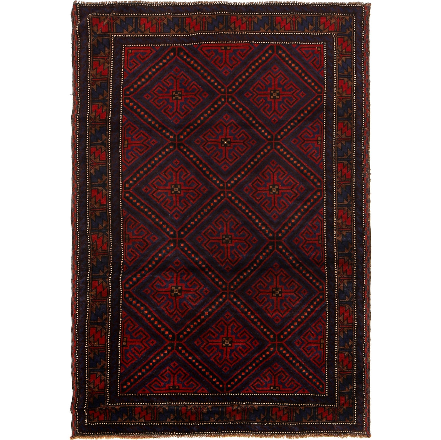 Baluchi Rug Handmade Multi Geometric 4x6 ft
