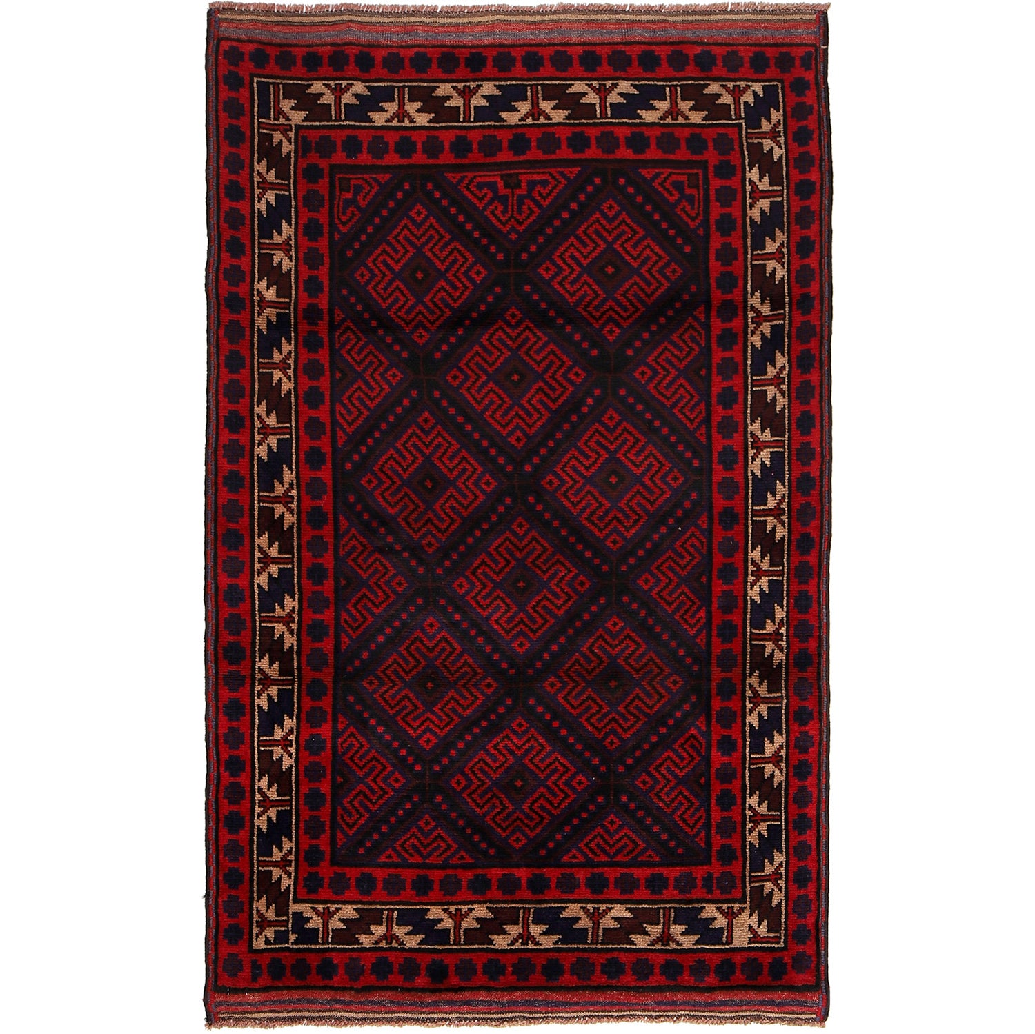 Baluchi Rug Handmade Multi Geometric 4x6 ft