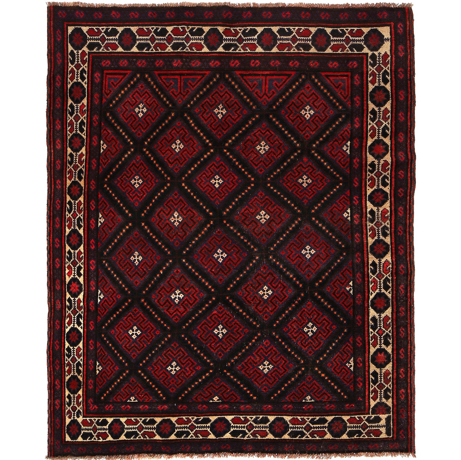 Baluchi Rug Handmade Multi Geometric 4x7 ft