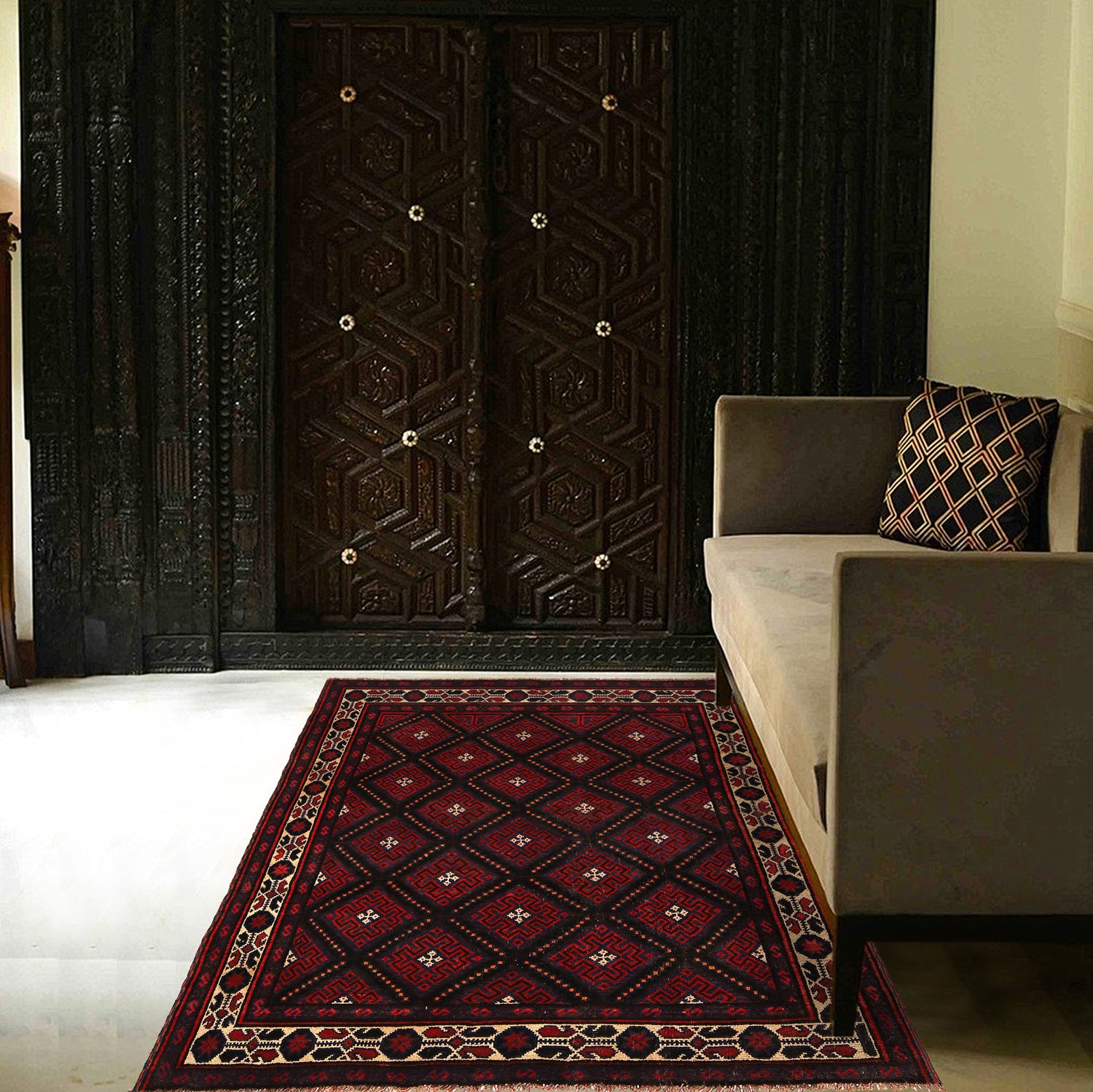 Baluchi Rug Handmade Multi Geometric 4x7 ft