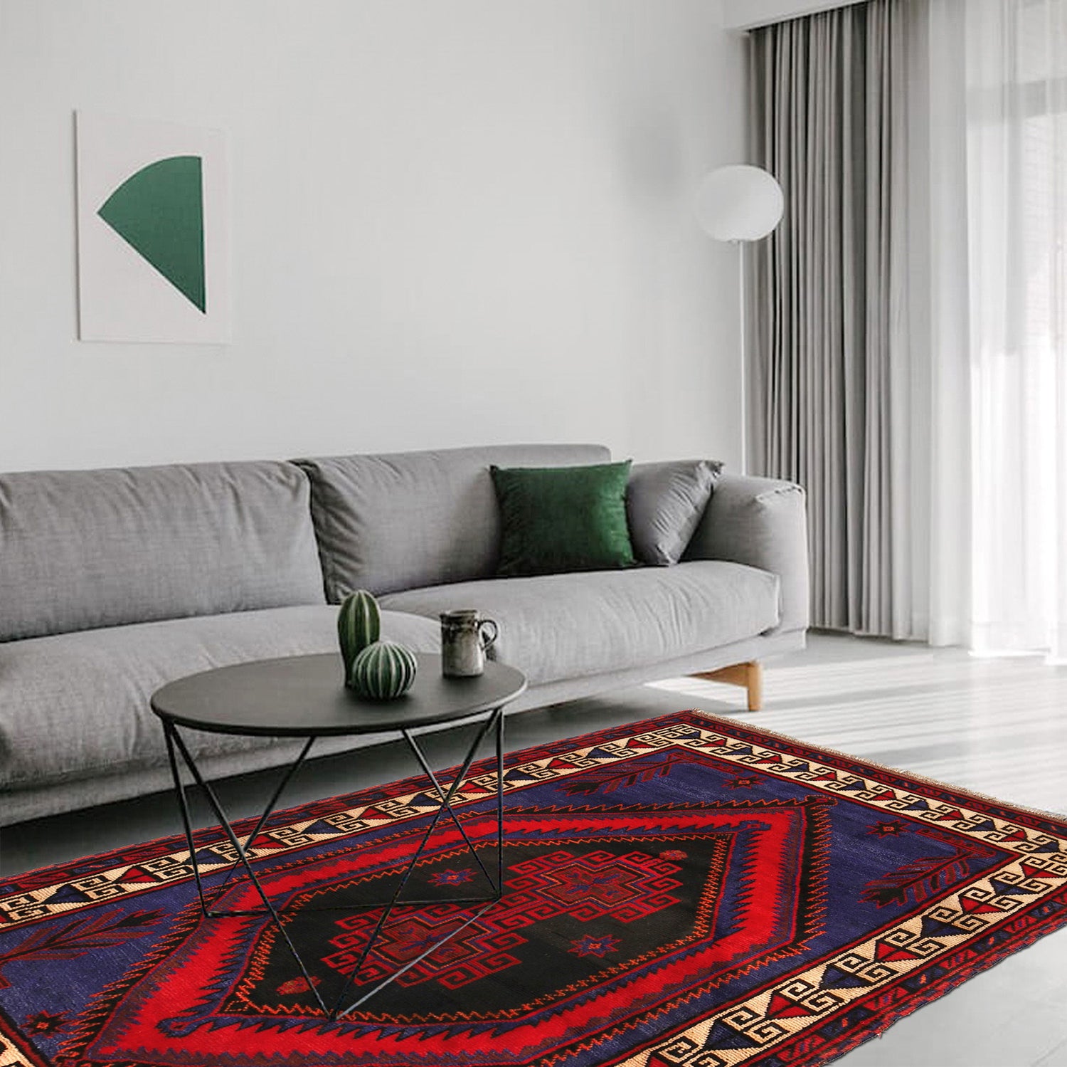 Baluchi Rug Handmade Blue Geometric 4x6 ft