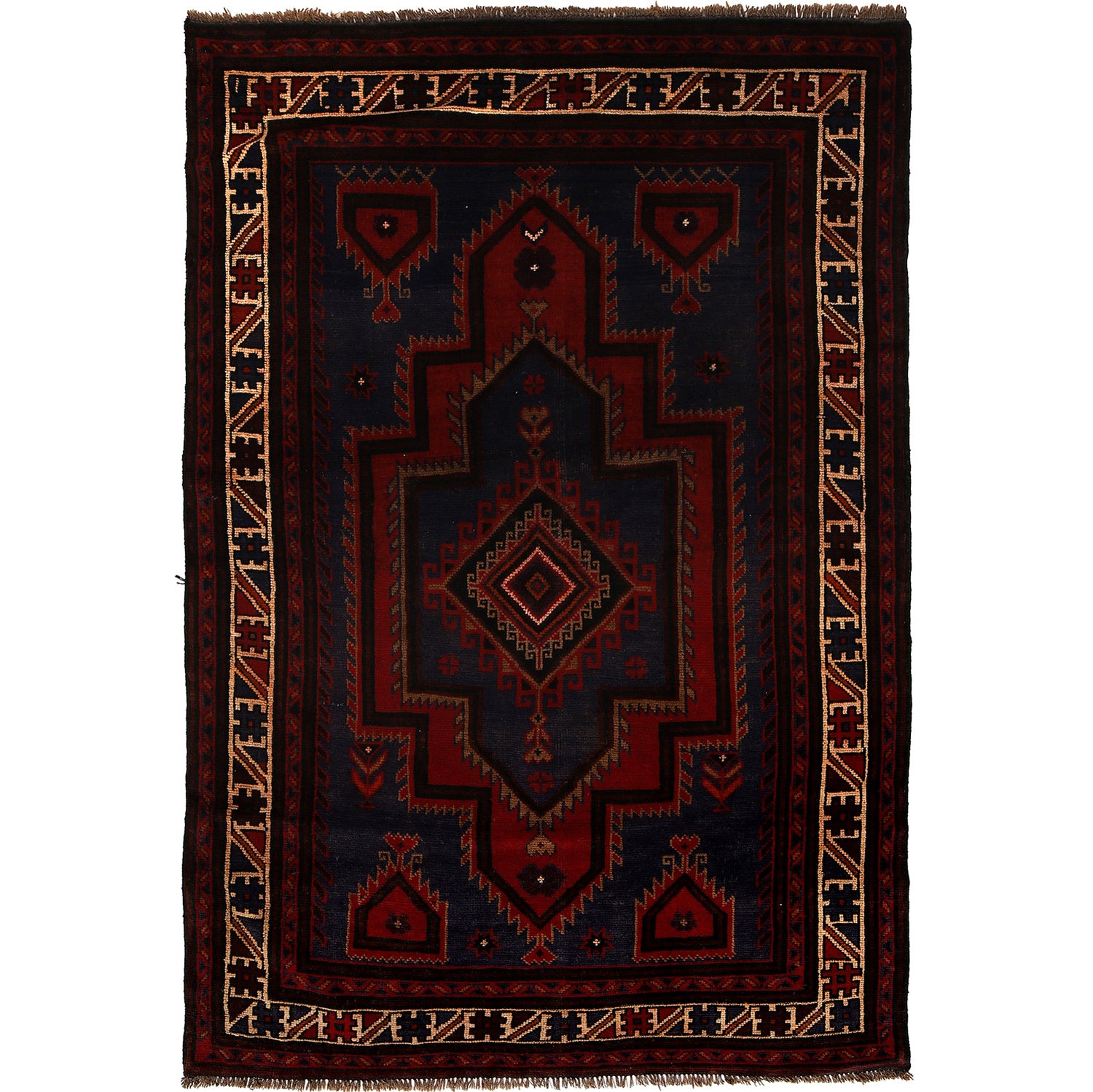 Baluchi Rug Handmade Navy Blue Geometric 4x7 ft