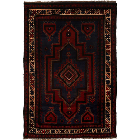 Baluchi Rug Handmade Navy Blue Geometric 4x7 ft