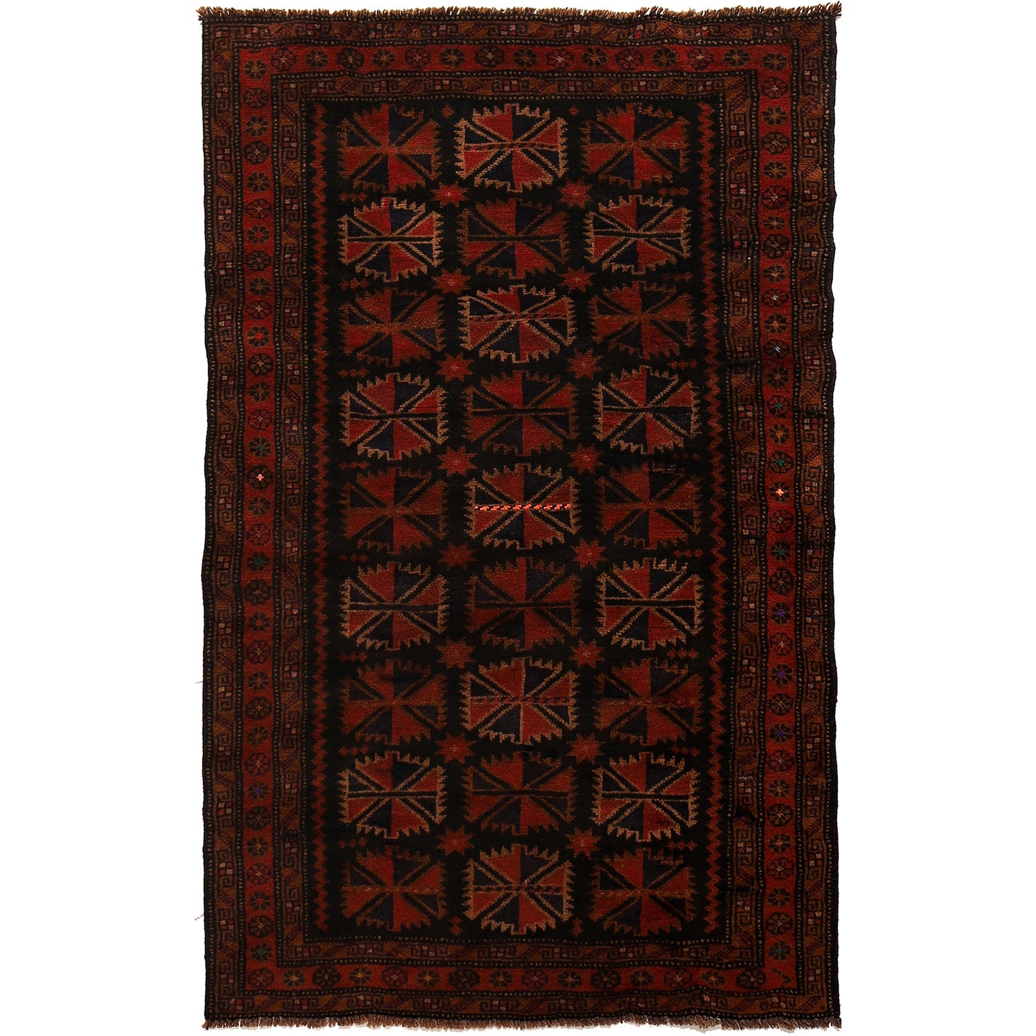 Baluchi Rug Handmade Multi Geometric 4x6 ft