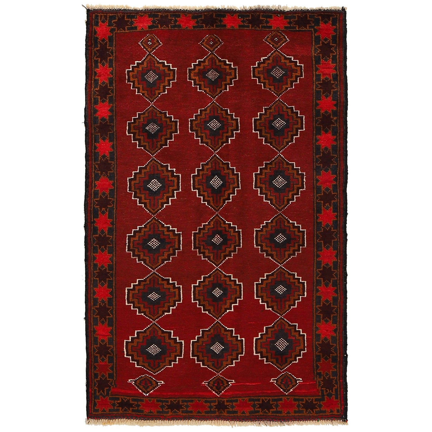 Baluchi Rug Handmade Red Geometric 3x5 ft