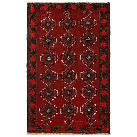 Baluchi Rug Handmade Red Geometric 3x5 ft