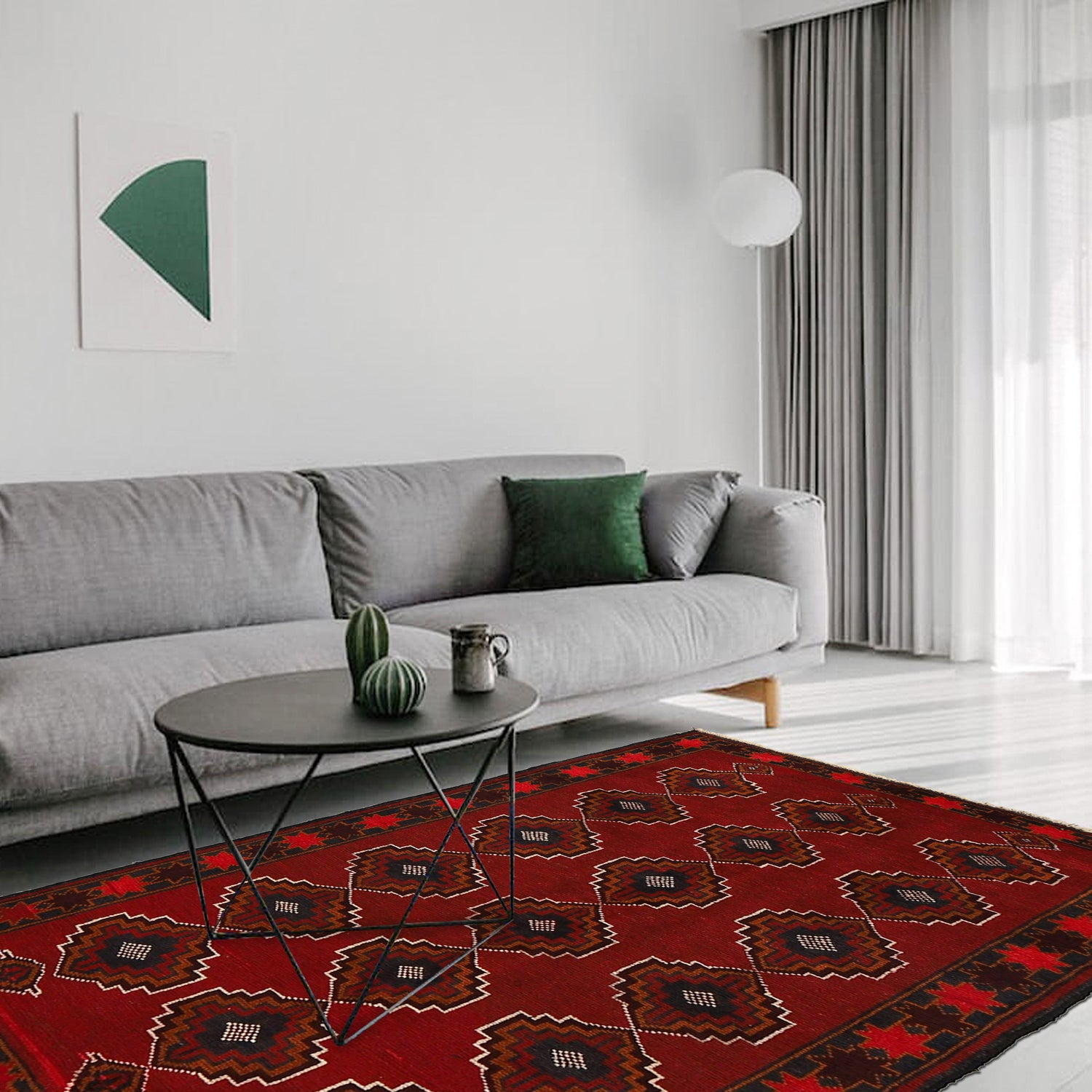 Baluchi Rug Handmade Red Geometric 3x5 ft