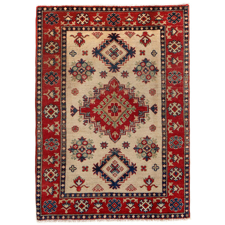 Kazak Rug Handmade Ivory Medallion 3x5 ft
