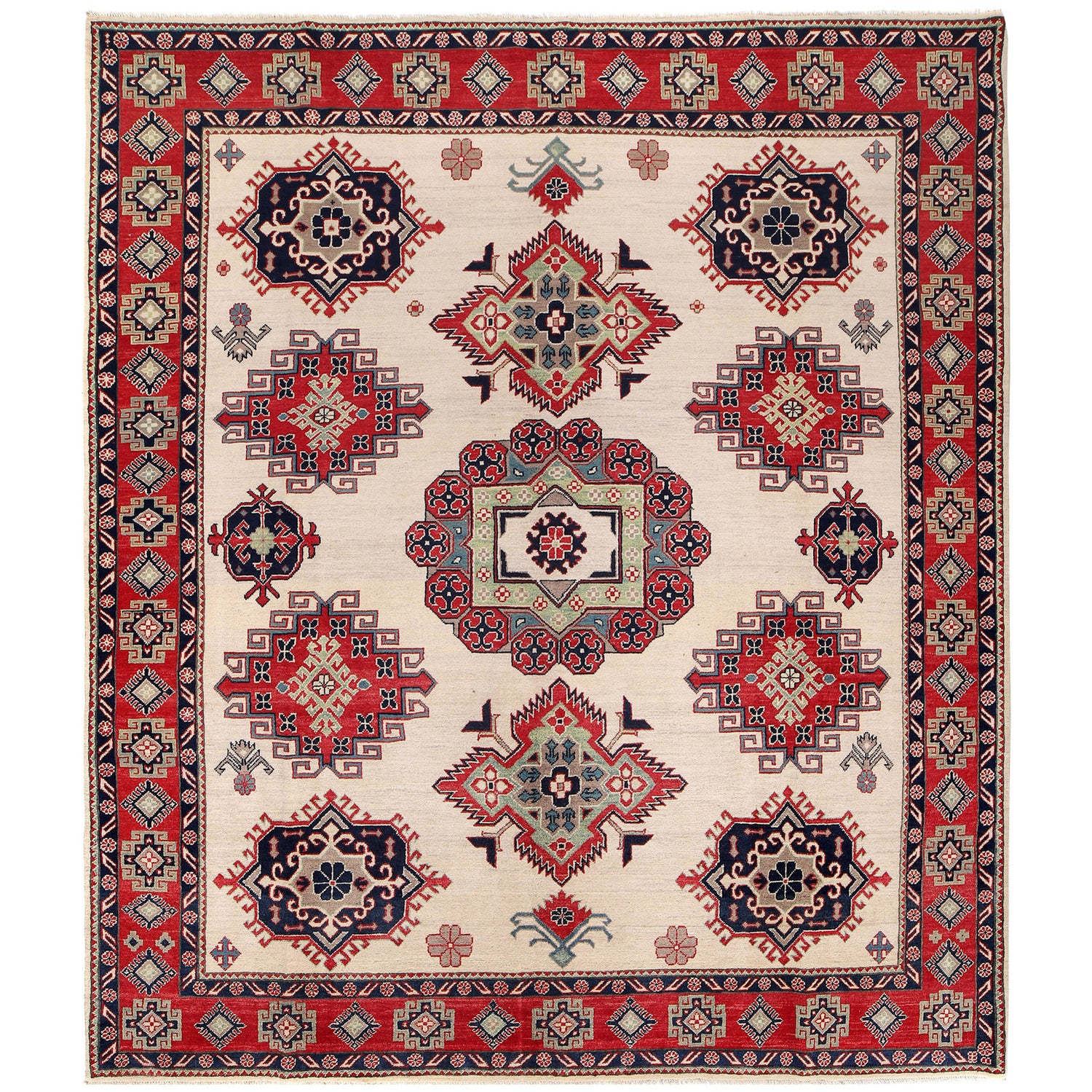 Kazak Rug Handmade Beige Medallion 8x10 ft