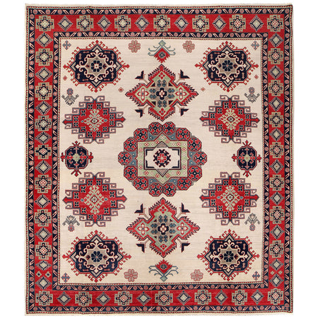 Kazak Rug Handmade Beige Medallion 8x10 ft