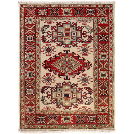 Kazak Rug Handmade Ivory Medallion 2x4 ft