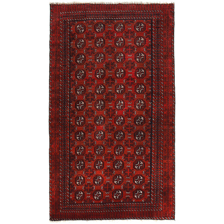 Baluchi Rug Handmade Red Geometric 4x6 ft