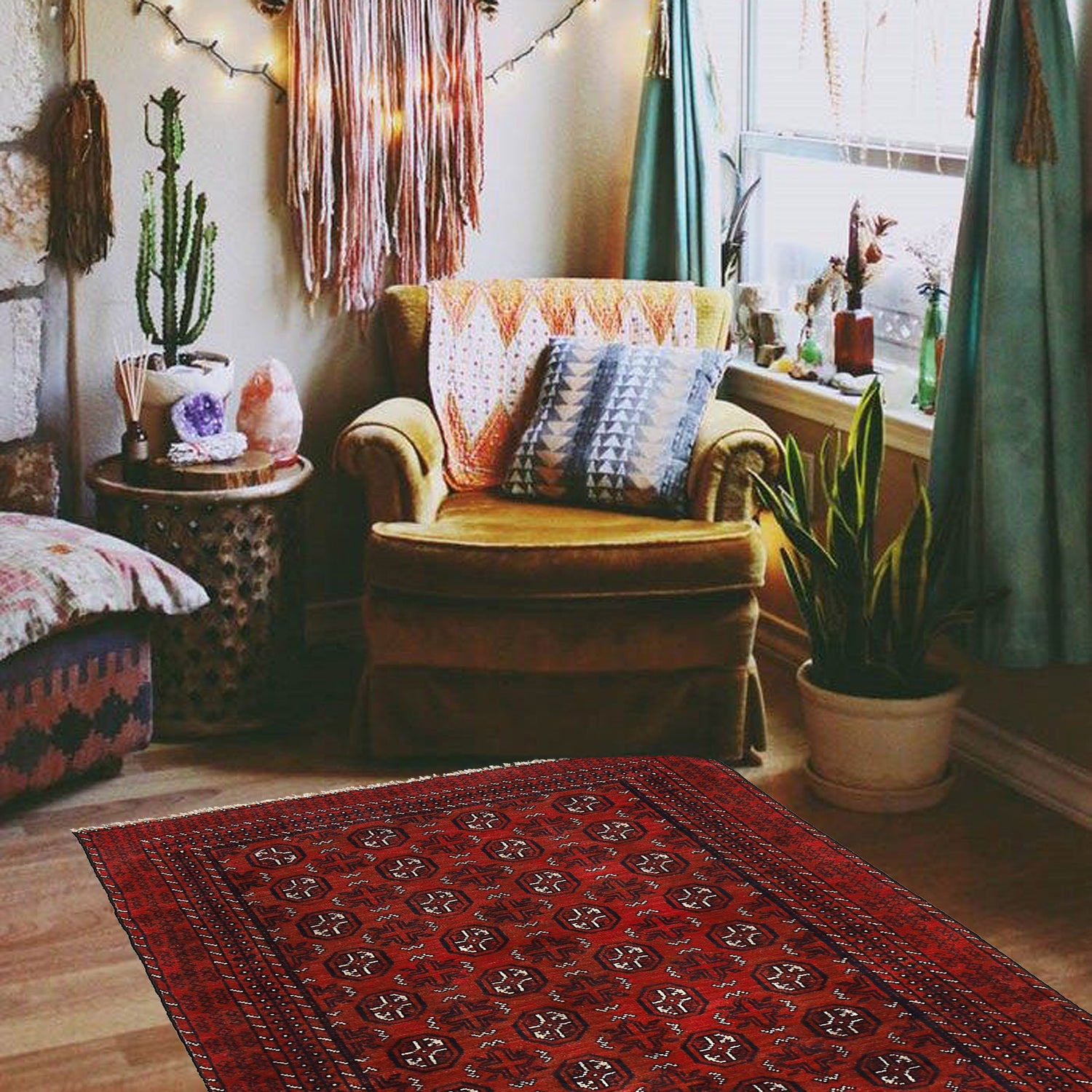 Baluchi Rug Handmade Red Geometric 4x6 ft