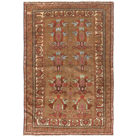 Overdyed Area Rug Handmade Brown Geometric 4x6 ft