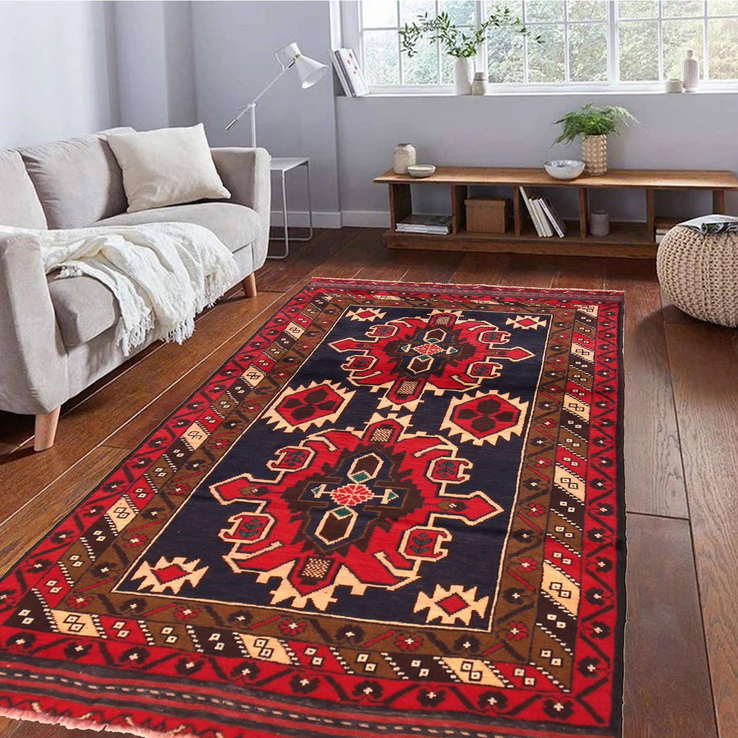 Baluchi Rug Handmade Multi Geometric 4x6 ft