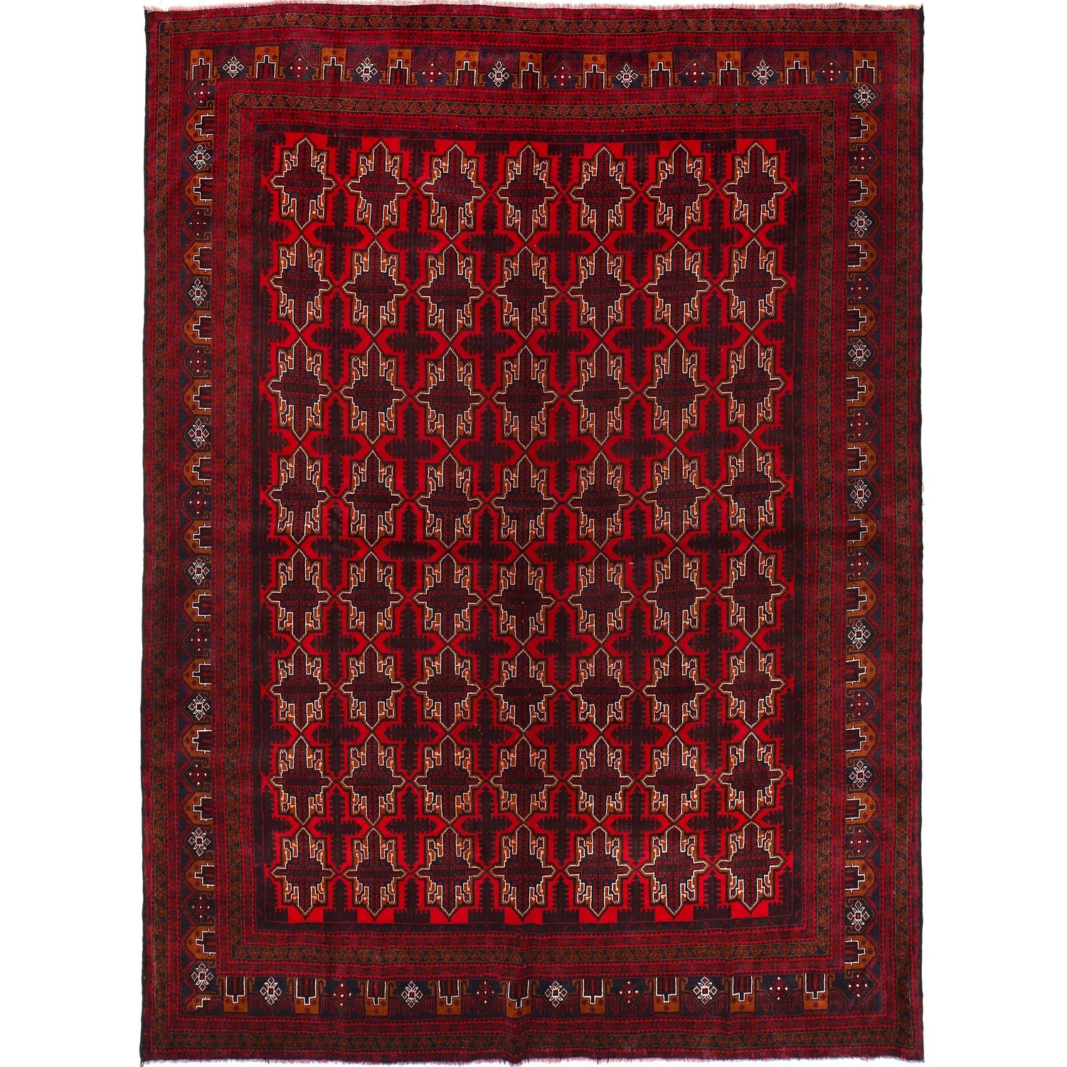 Baluchi Rug Handmade Deep Red Geometric 10x13 ft
