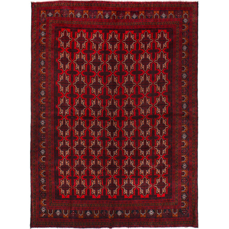 Baluchi Rug Handmade Deep Red Geometric 10x13 ft