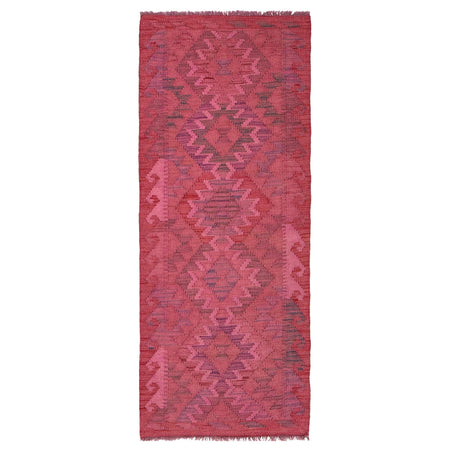 Overdyed Vegetable Kilim Runner Rug Handmade Pink Geometric