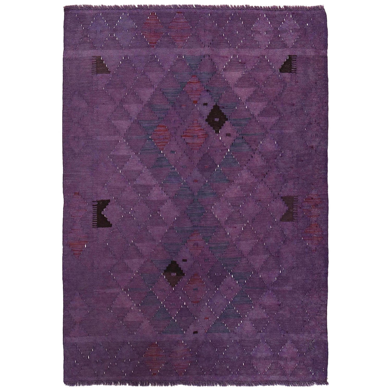 Overdyed Vegetable Kilim Area Rug Handmade Purple Geometric