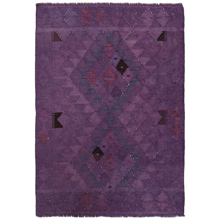 Overdyed Vegetable Kilim Area Rug Handmade Purple Geometric