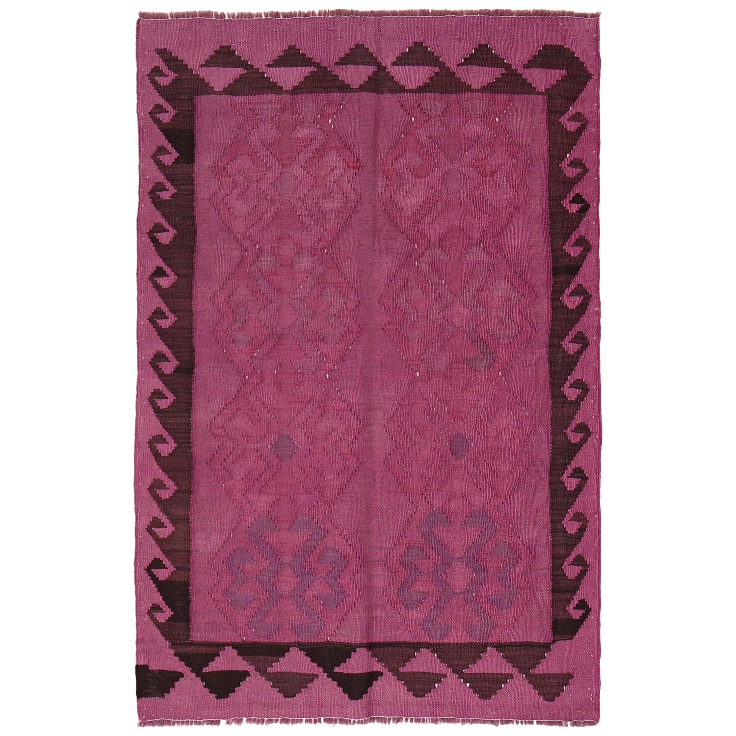 Overdyed Vegetable Kilim Area Rug Handmade Purple Geometric