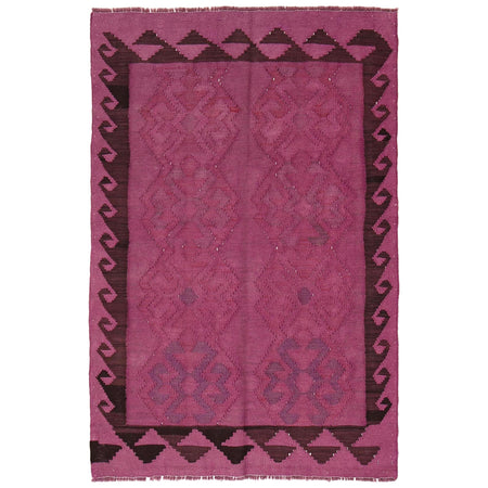 Overdyed Vegetable Kilim Area Rug Handmade Purple Geometric