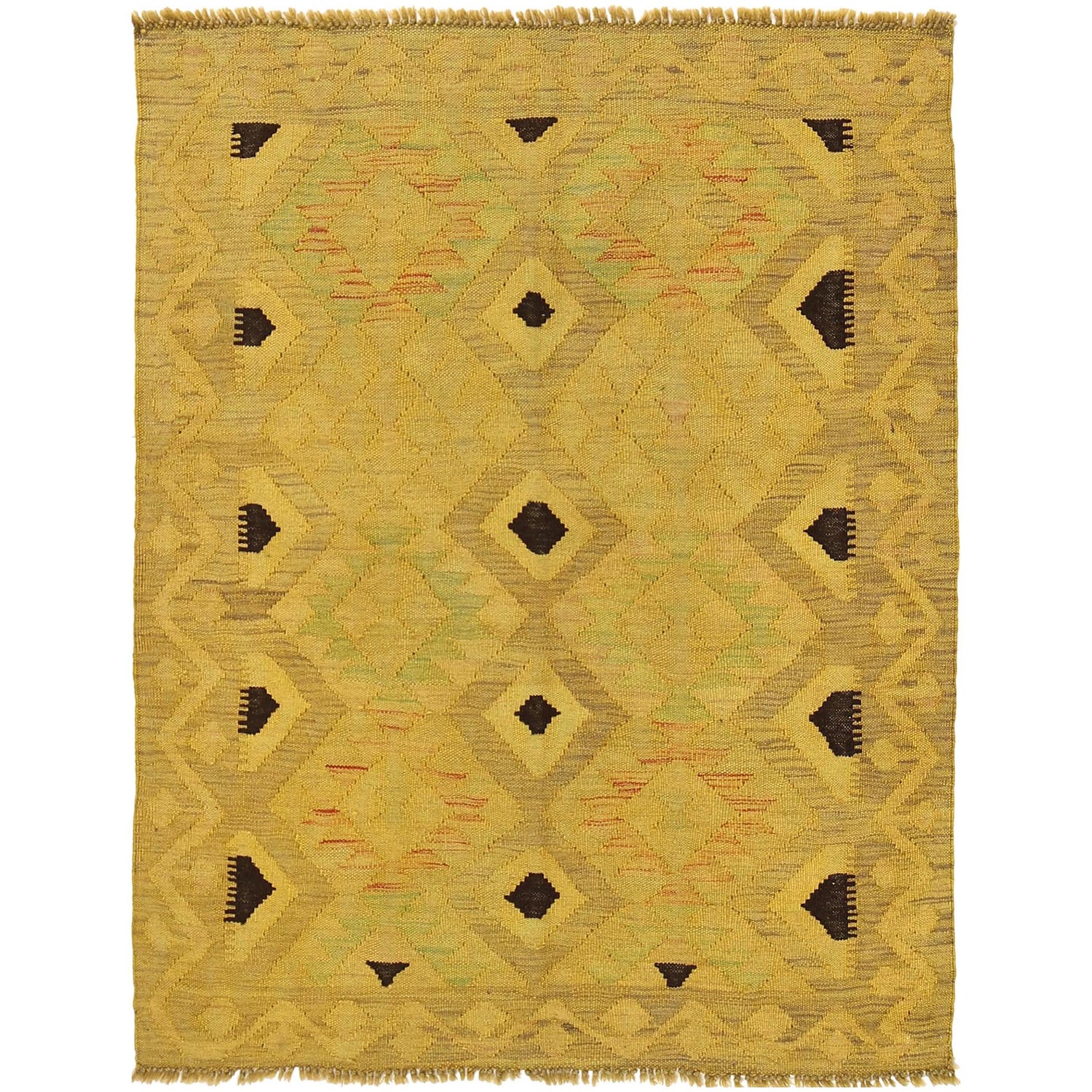 Overdyed Vegetable Kilim Area Rug Handmade Yellow Geometric
