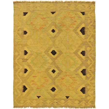 Overdyed Vegetable Kilim Area Rug Handmade Yellow Geometric