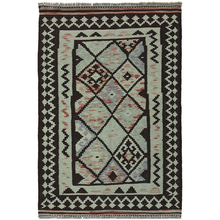 Overdyed Vegetable Kilim Area Rug Handmade Green Geometric