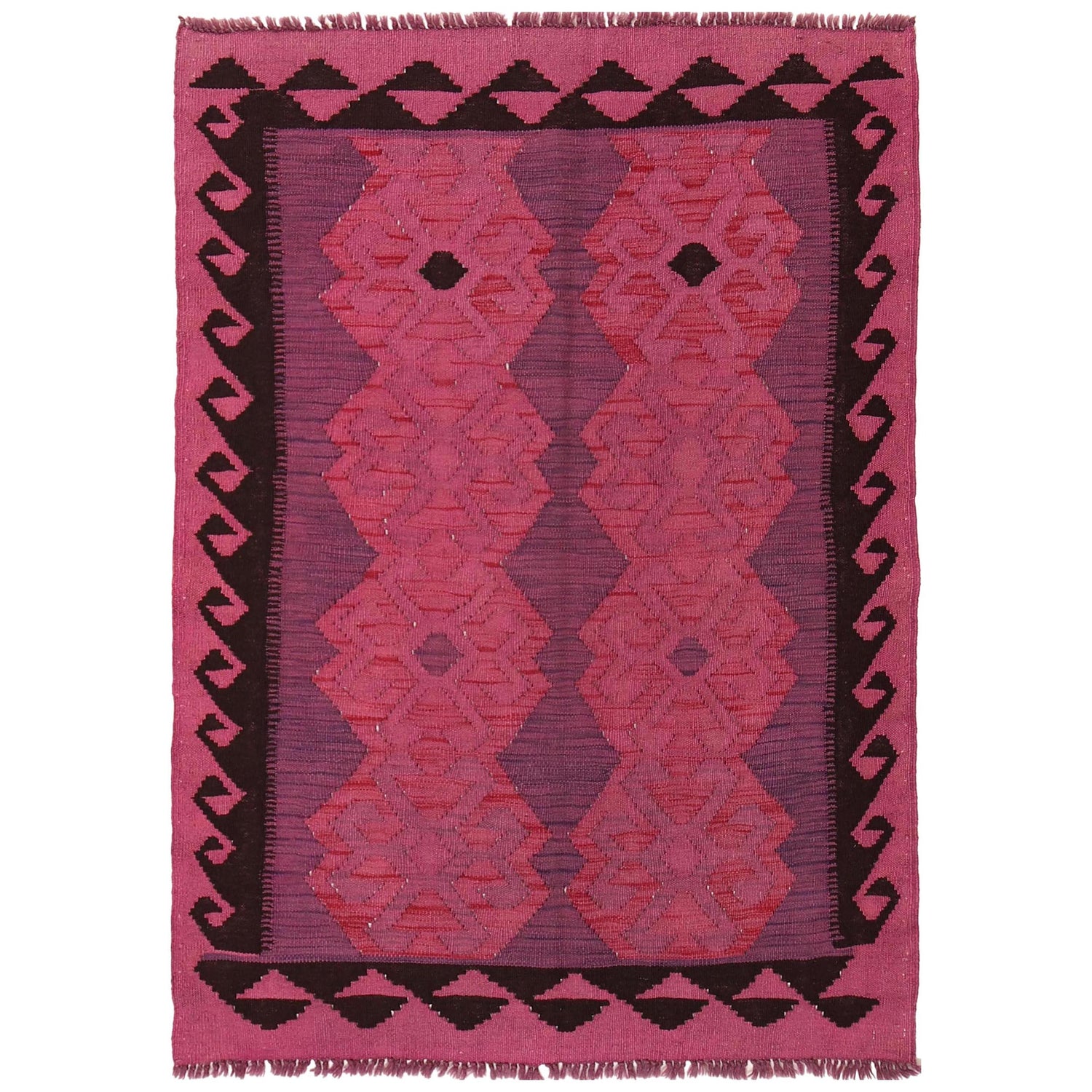 Overdyed Vegetable Kilim Area Rug Handmade Pink Geometric