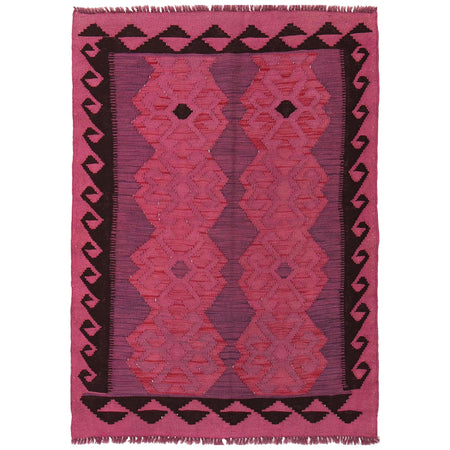 Overdyed Vegetable Kilim Area Rug Handmade Pink Geometric