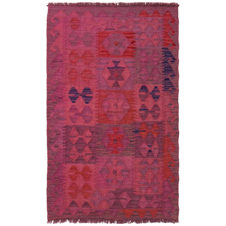 Overdyed Vegetable Kilim Area Rug Handmade Pink Geometric