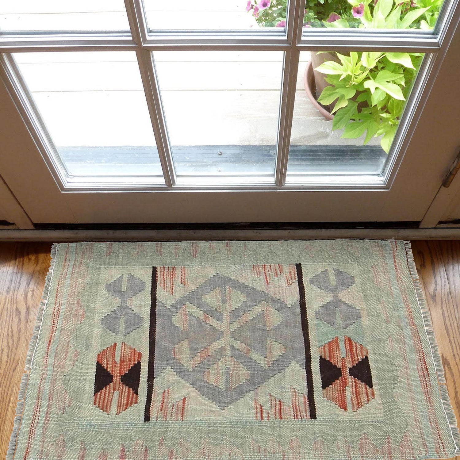 Overdyed Vegetable Kilim Area Rug Handmade Dusty Green