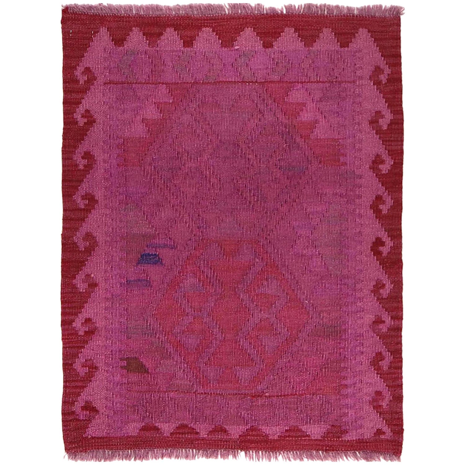Overdyed Vegetable Kilim Area Rug Handmade Purple Geometric