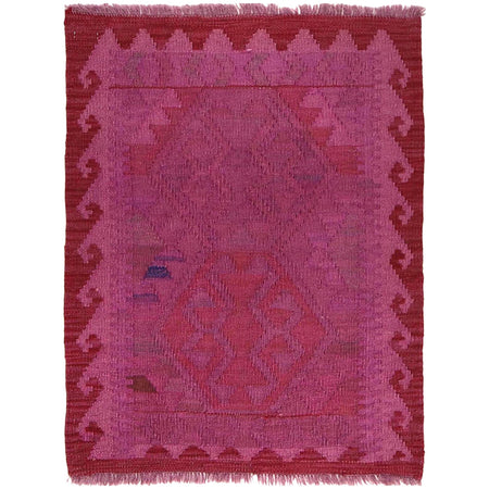 Overdyed Vegetable Kilim Area Rug Handmade Purple Geometric