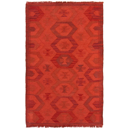 Overdyed Vegetable Kilim Area Rug Handmade Red Geometric