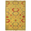 Overdyed Vegetable Kilim Area Rug Handmade Yellow Geometric