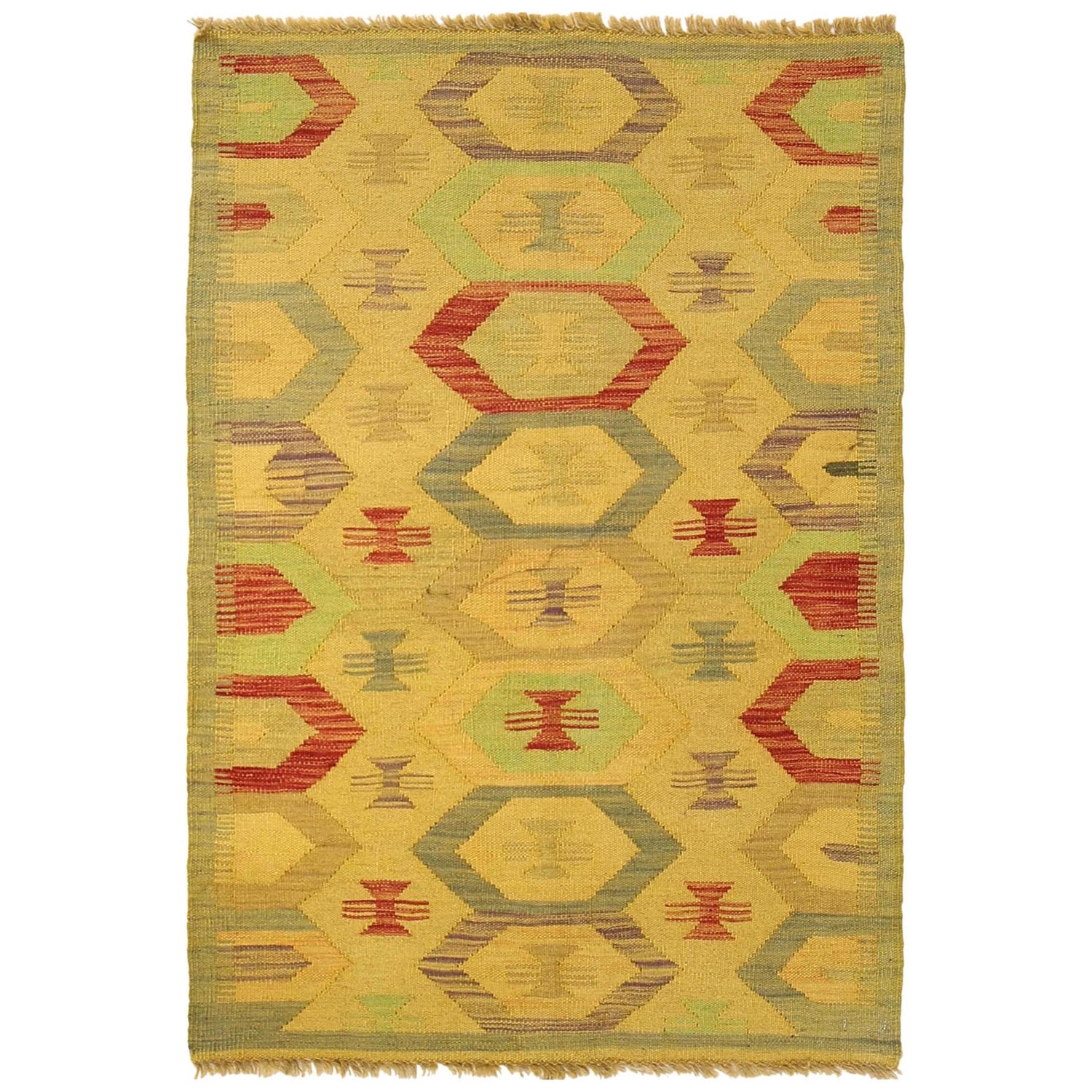 Overdyed Vegetable Kilim Area Rug Handmade Yellow Geometric