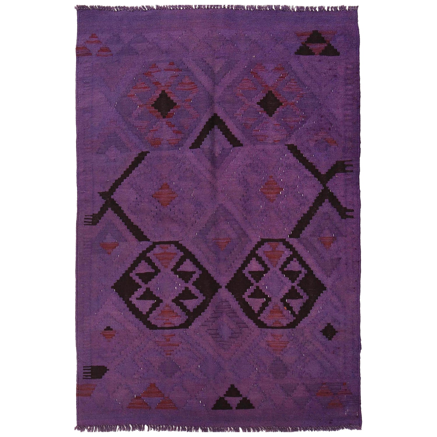 Overdyed Vegetable Kilim Area Rug Handmade Purple Geometric
