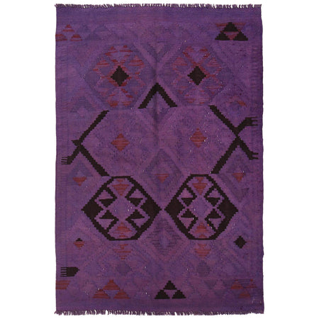 Overdyed Vegetable Kilim Area Rug Handmade Purple Geometric