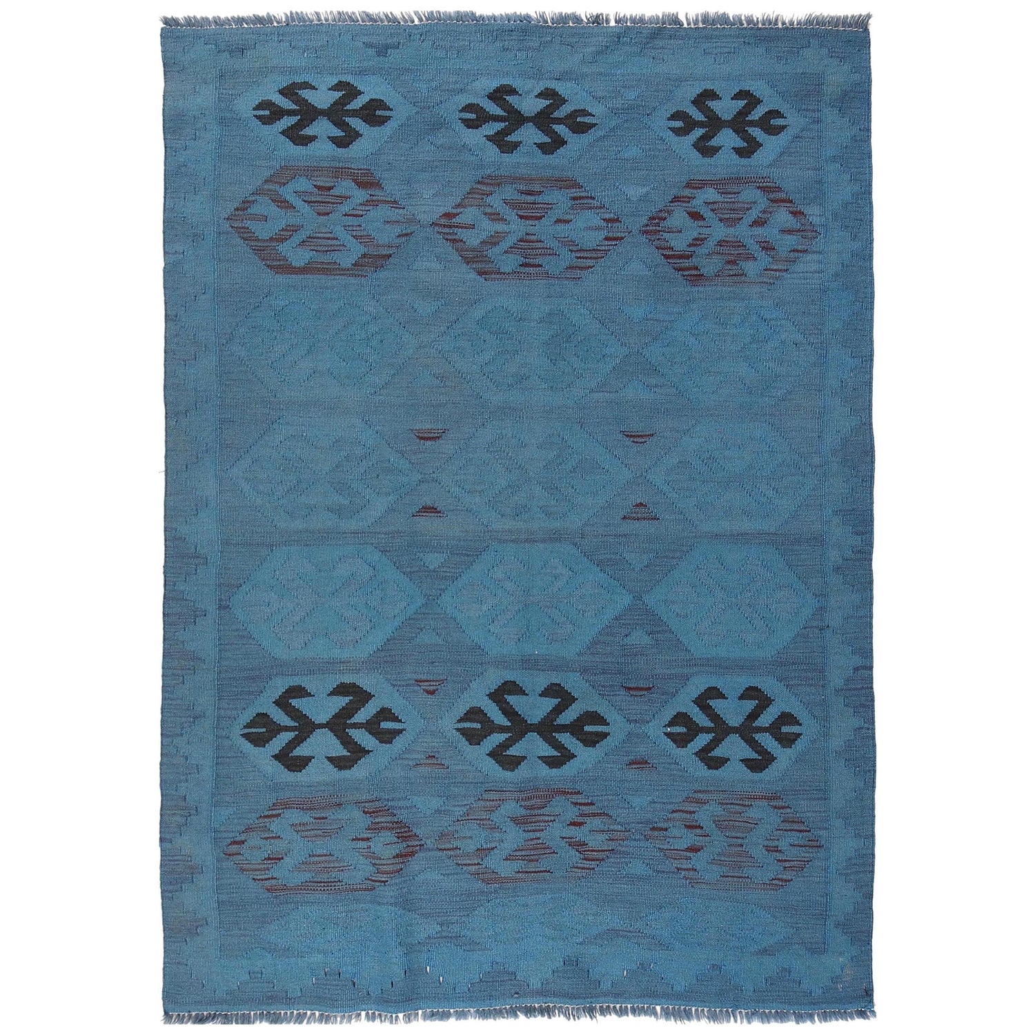 Overdyed Vegetable Kilim Area Rug Handmade Blue Geometric