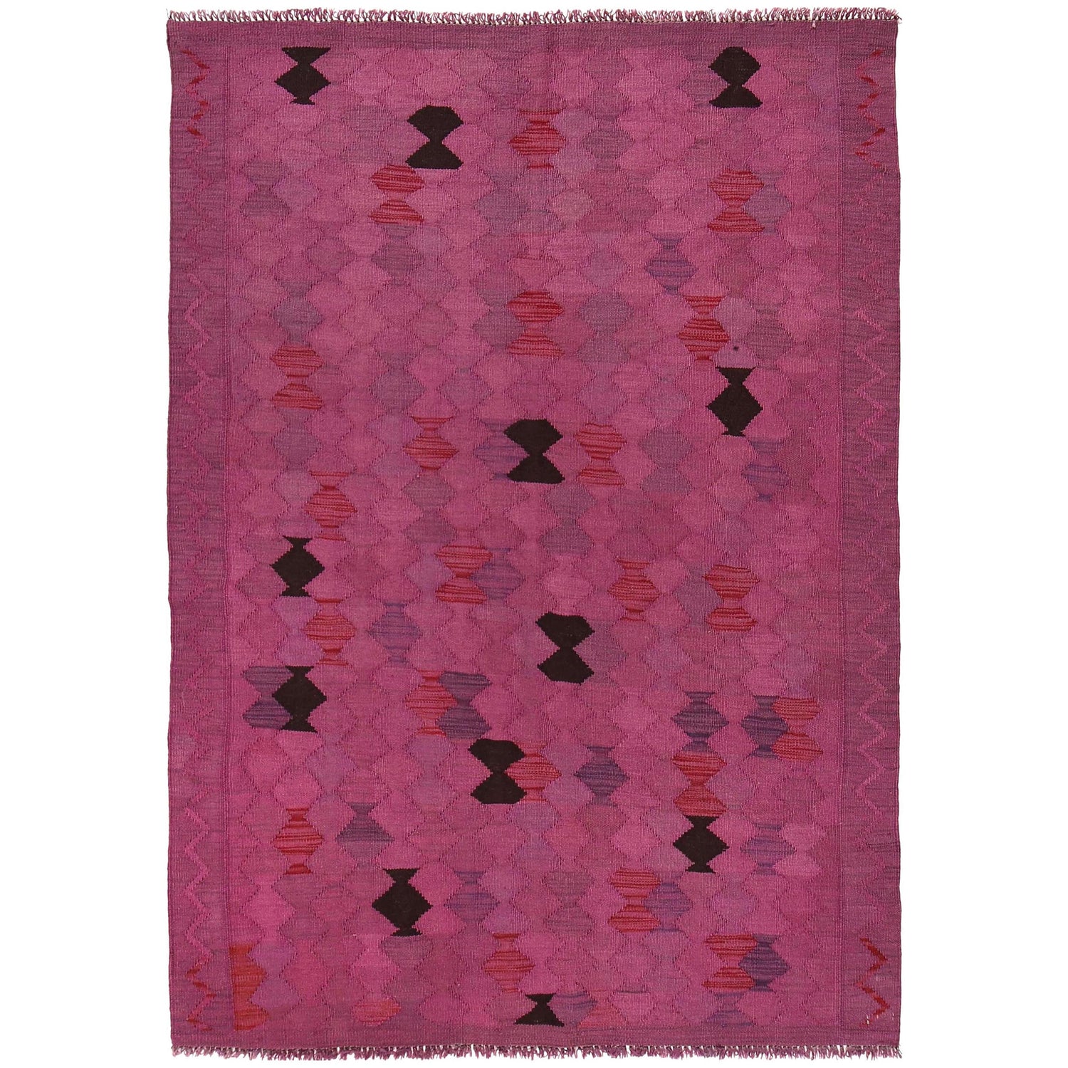 Overdyed Vegetable Kilim Area Rug Handmade Pink Geometric