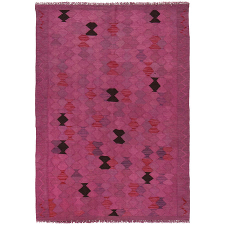 Overdyed Vegetable Kilim Area Rug Handmade Pink Geometric