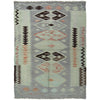 Hand-Knotted Green Geometric Overdyed Vegetable Kilim Area Rug – 3' 11" x 5' 6" ft (119 x 168 cm) | SKU: B29235