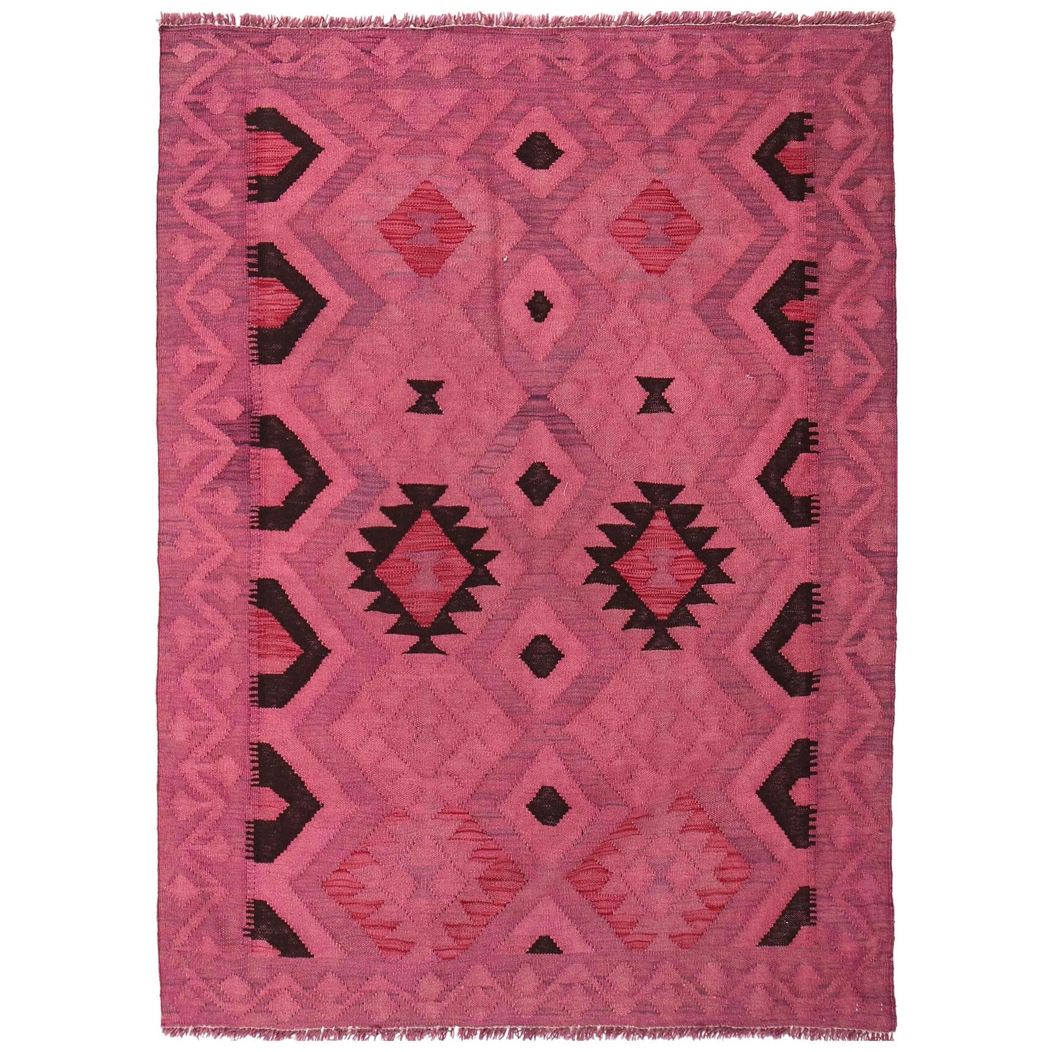 Overdyed Vegetable Kilim Area Rug Handmade Pink Geometric