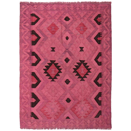 Overdyed Vegetable Kilim Area Rug Handmade Pink Geometric