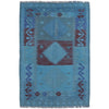 Overdyed Vegetable Kilim Area Rug Handmade Blue Geometric