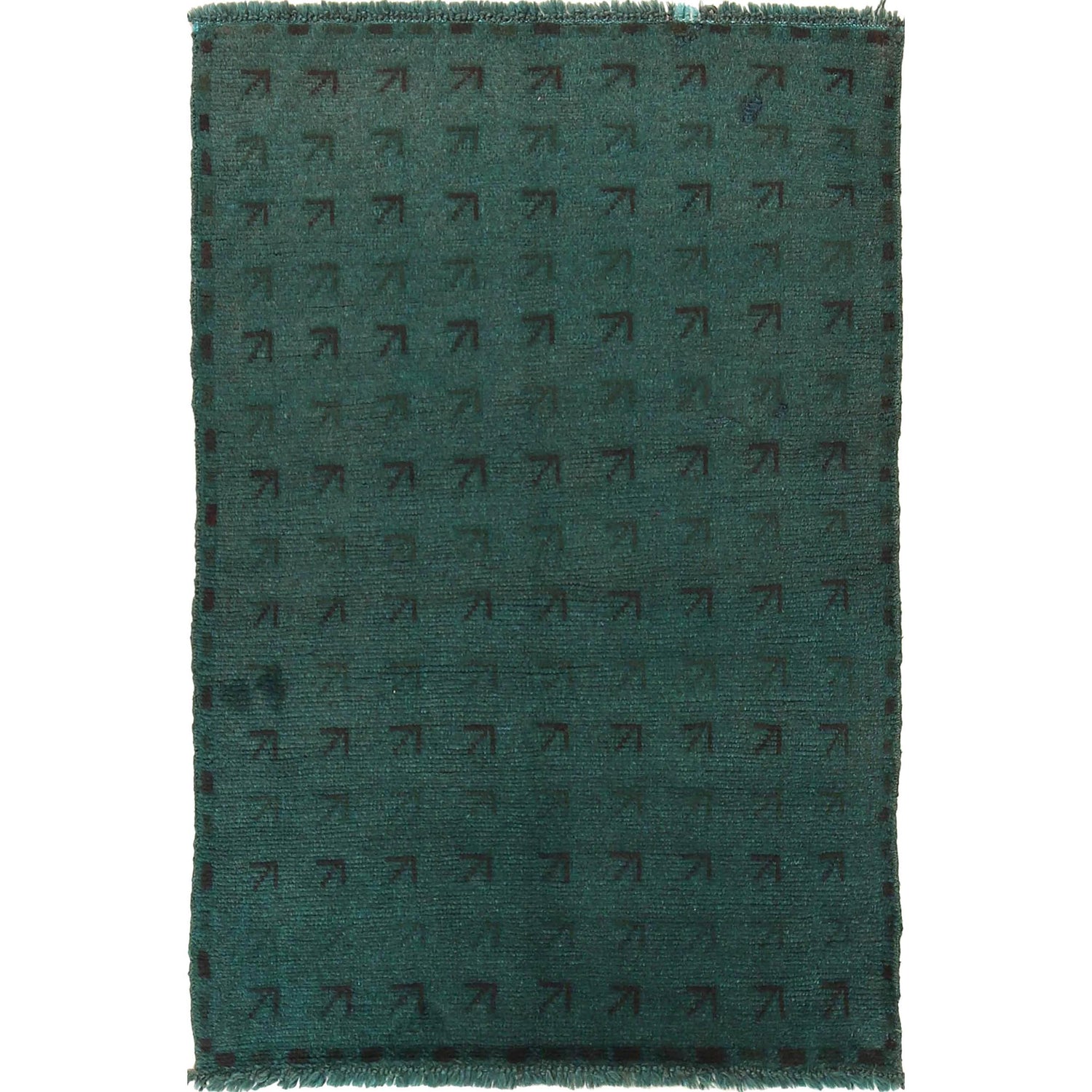 Overdyed Area Rug Handmade Blue Geometric 2x4 ft