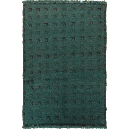 Overdyed Area Rug Handmade Blue Geometric 2x4 ft